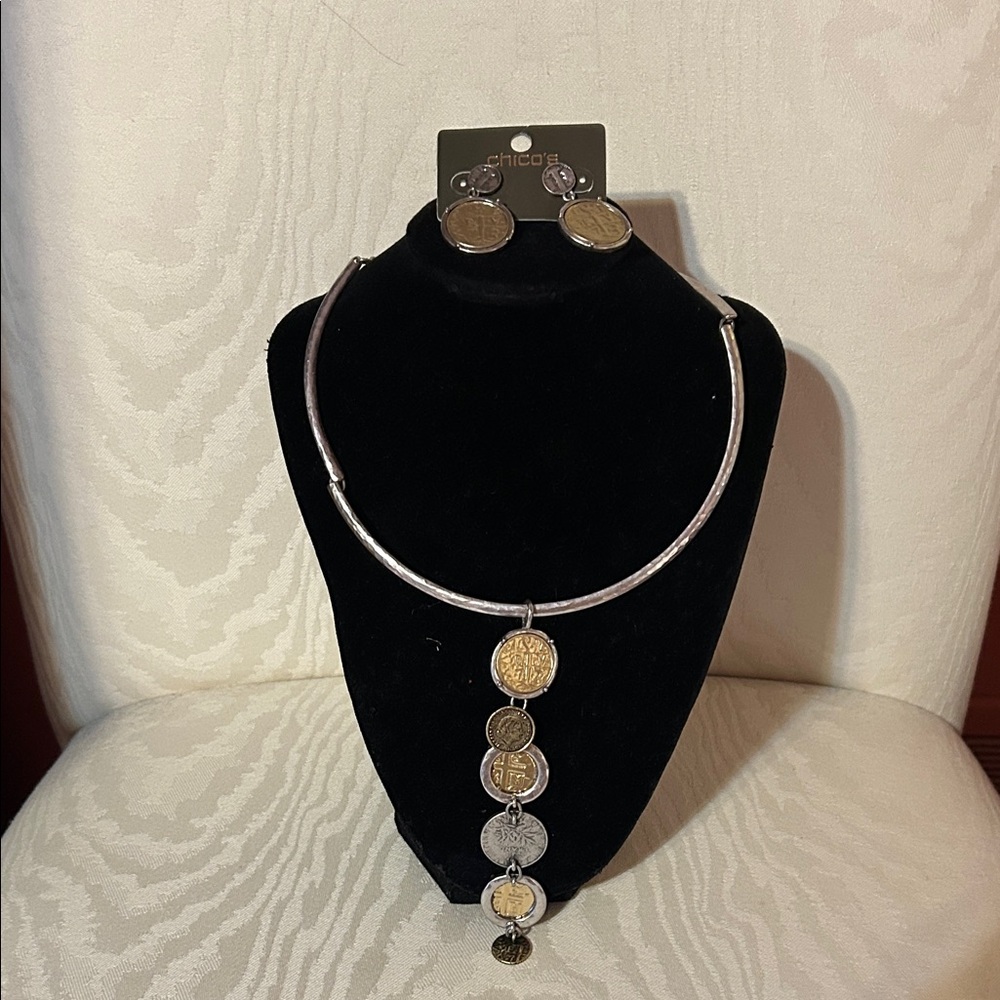 Chico's Gold and Silver Medallion Necklace